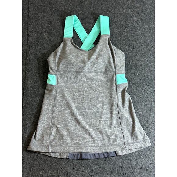 Lululemon Tops - Lululemon Push Your Limits Tank Top Built In Bra Women's Size 6 Gray Teal‎